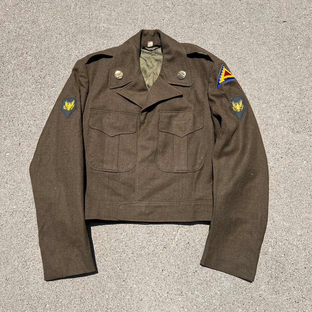Vintage 1940s US Army Ike Jacket Wool Military Uniform Olive Drab Patch 36R